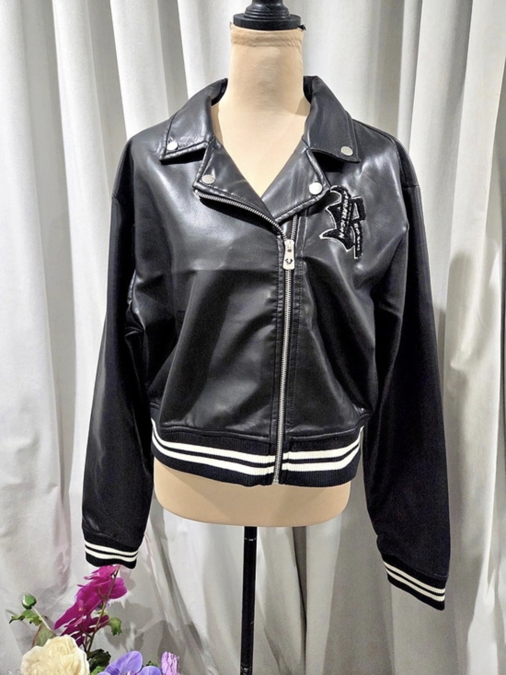 True Religion Moto Pu Bomber Jacket Black Moto Jacket Size XL NWT